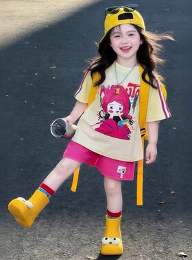 女童夏季套装2026新款儿童卡通夏装韩版女孩短袖T恤五分裤两件套