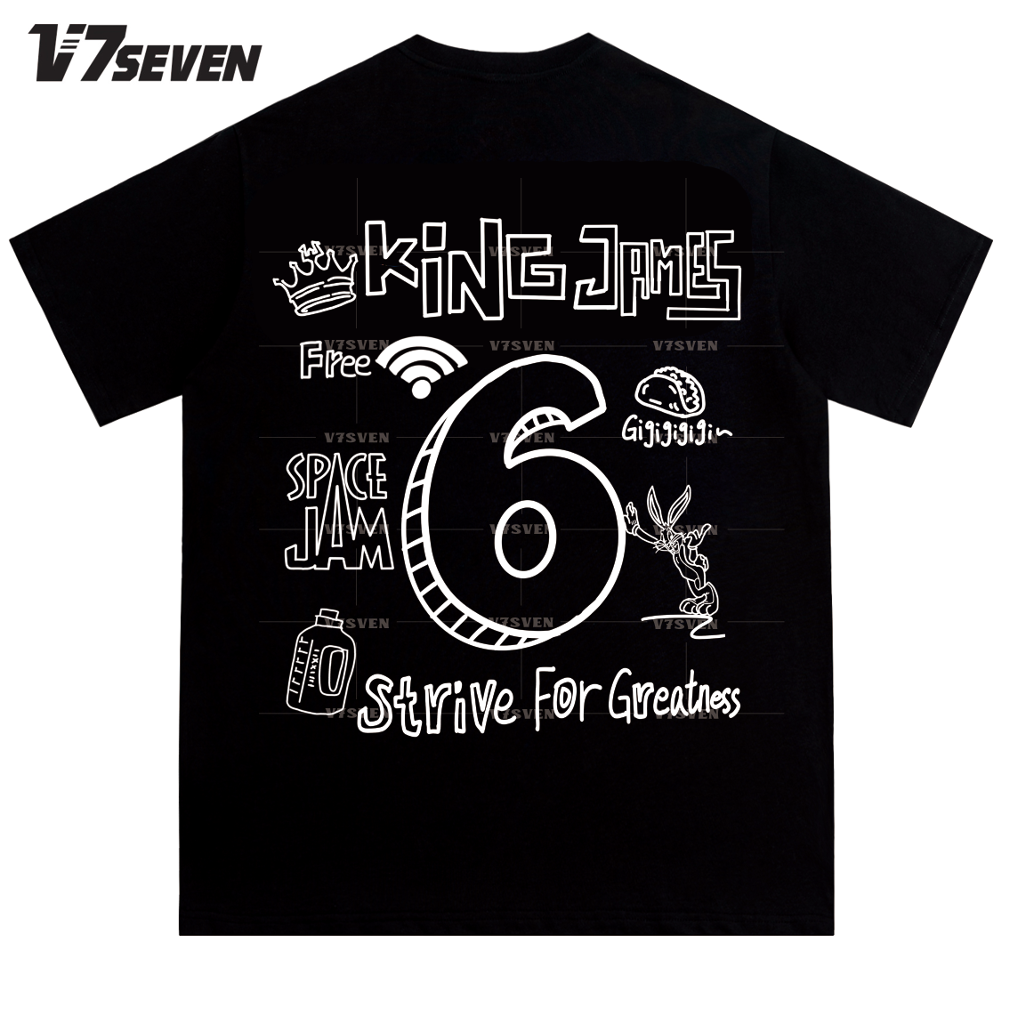 V7SEVEN双面詹姆斯6号绰号球衣手绘重磅流行圆领数码直喷印花T恤