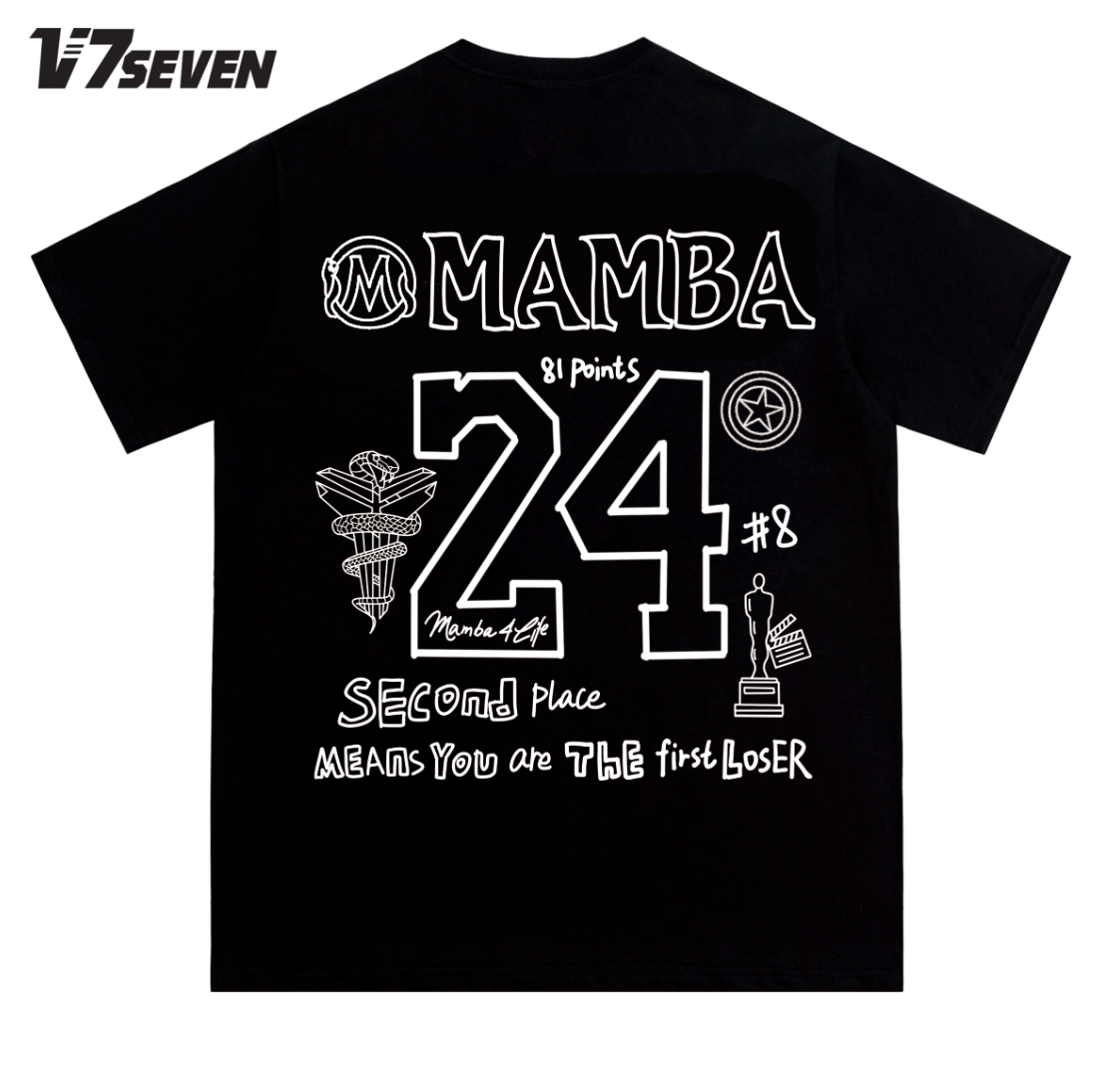 V7SEVEN双面科比24号绰号球衣手绘重磅流行圆领数码直喷印花T恤