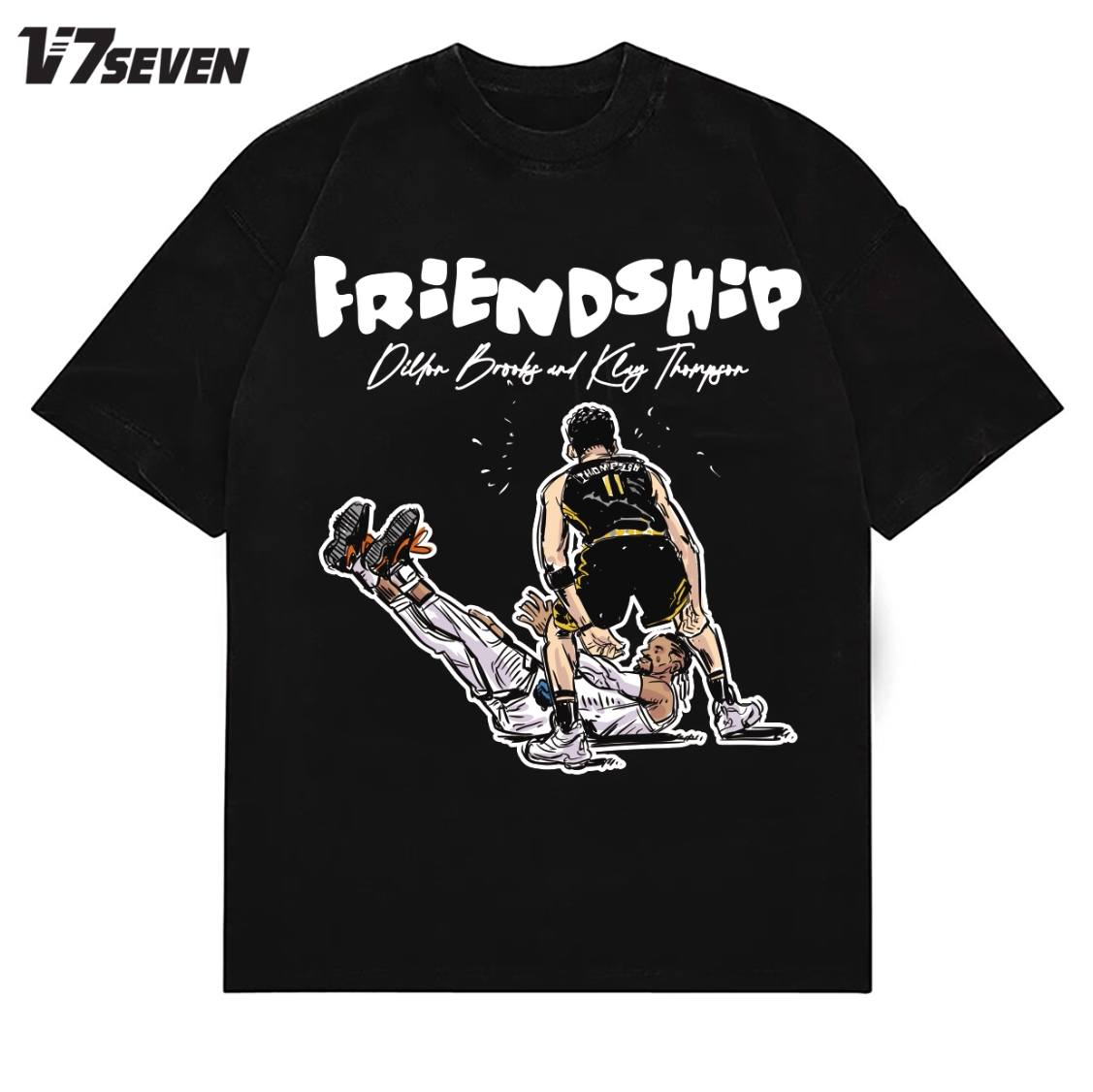 V7SEVEN夏季纯棉流行美式汤普森怒喷狄龙卡通手绘宽松半袖短袖