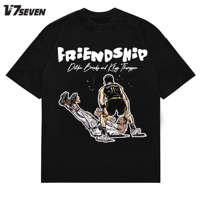 V7SEVEN夏季纯棉流行美式汤普森怒喷狄龙卡通手绘宽松半袖短袖