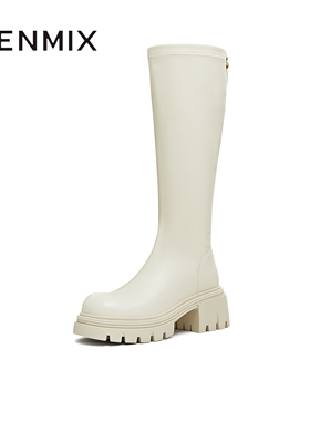 天美意2025冬新款直筒显瘦百搭厚底潮流纯色女弹力靴KTX21DG5