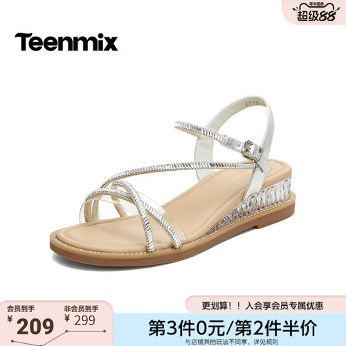 天美意2026夏新款商场同款坡跟条带百搭休闲女时装凉鞋CTI23BL6