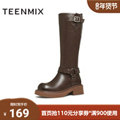 天美意冬新款 高筒靴长靴显瘦百搭弹力靴女骑士靴KTX12DG4