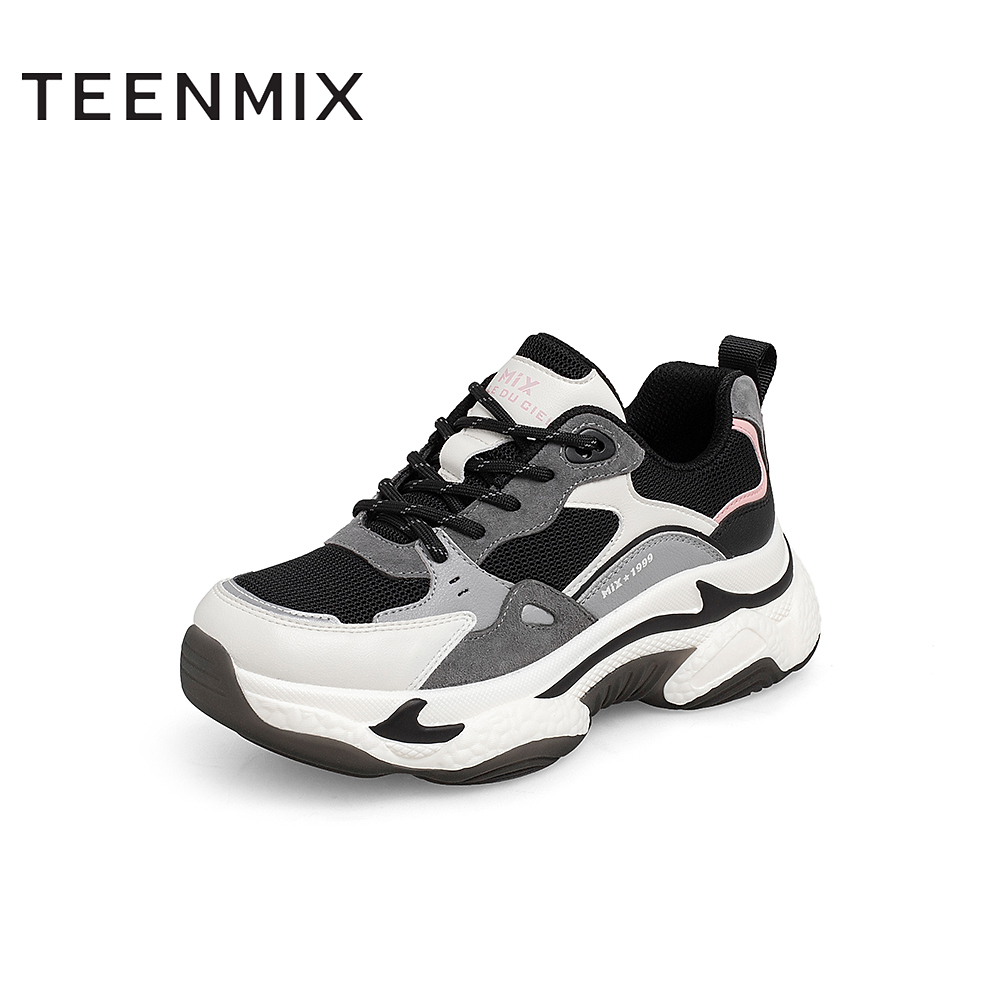 天美意2023春韩版拼色厚底老爹鞋女休闲鞋CW423AM3