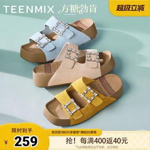 水钻女勃肯鞋 天美意2025夏新款 凉鞋 厚底拖鞋 KK049BT5 外穿沙滩鞋