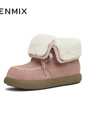 天美意冬新款百搭复古保暖舒适毛绒短靴女雪地靴KXD53DD5