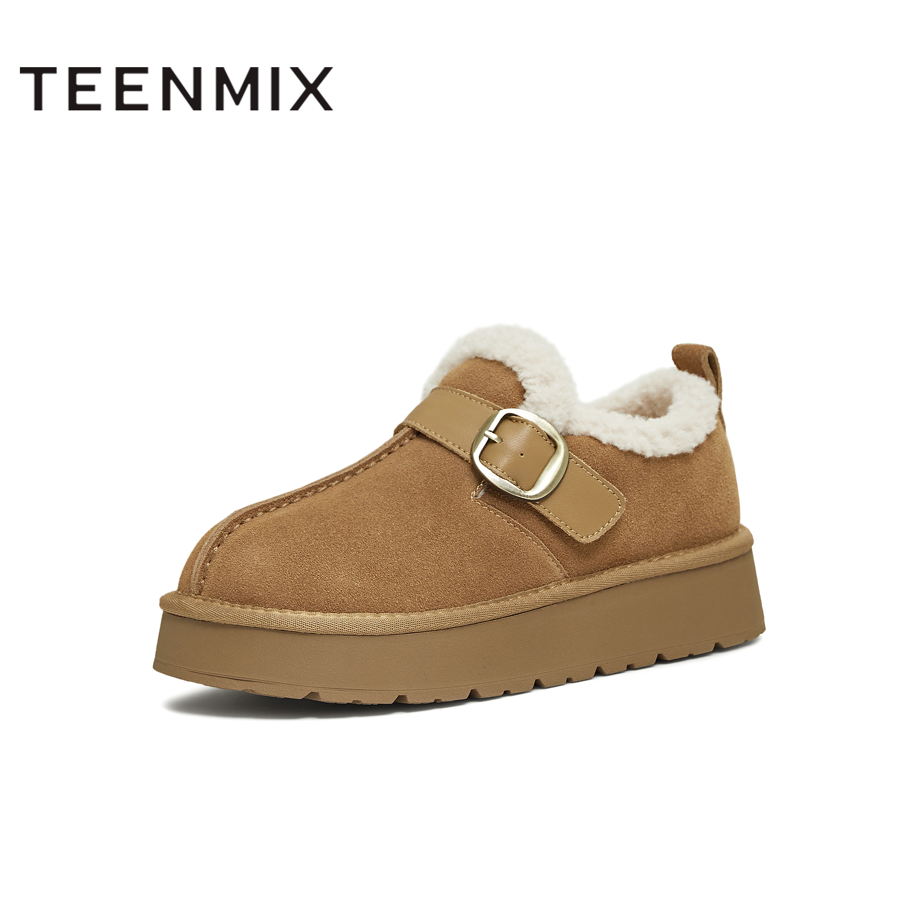 天美意2025冬新款毛绒保暖圆头复古百搭纯色女勃肯鞋KK078DD5