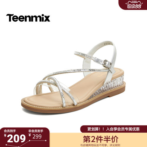 天美意2026夏新款商场同款坡跟条带百搭休闲女时装凉鞋CTI23BL6