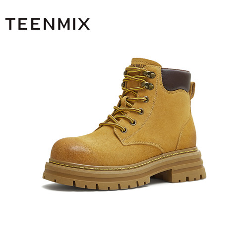 天美意冬新款厚底马丁靴潮酷时尚简约休闲女短靴KDX17DD5