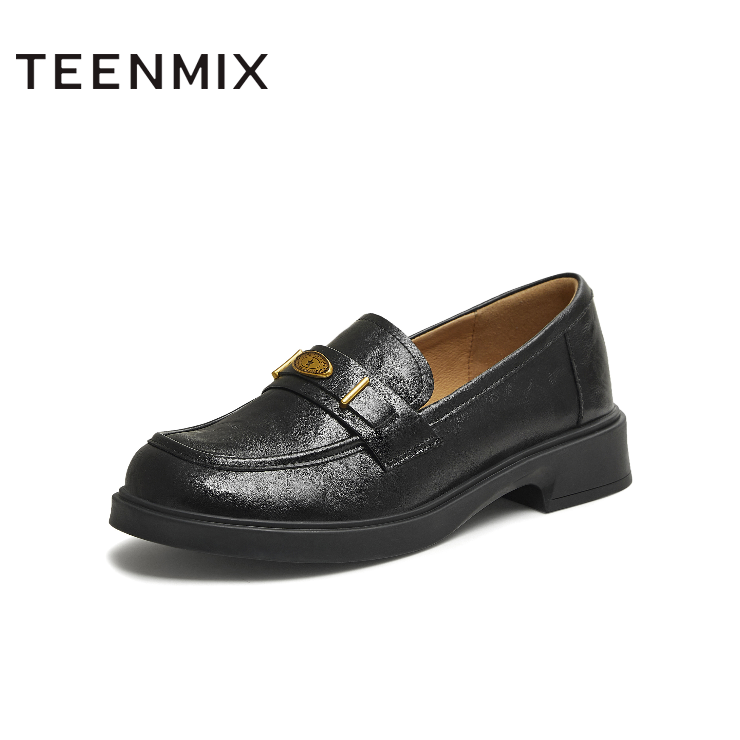 天美意2025秋新款商场同款时尚复古日常女皮鞋乐福鞋COY46CA5