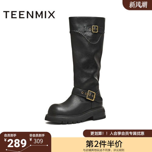 天美意冬新款商场同款高直筒显瘦百搭厚底女骑士靴BM351DG5