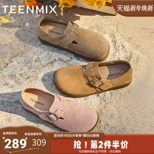 天美意2025新款 KMZ05AA5 复古百搭通勤休闲针扣一字带女勃肯鞋