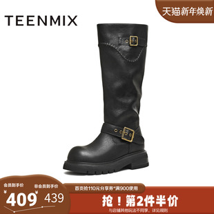 天美意2025冬新款 高直筒显瘦百搭厚底女骑士靴BM351DG5 商场同款