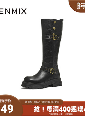 天美意2025冬新款厚底英伦百搭显瘦长靴骑士靴时装女靴KQZ15DG5