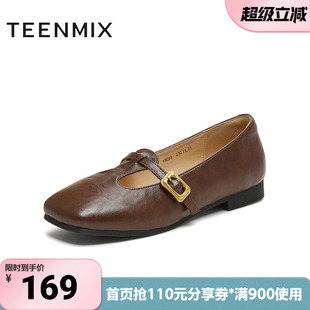 复古平底舒适女玛丽珍鞋 KM083CQ5 休闲百搭法式 天美意春新款