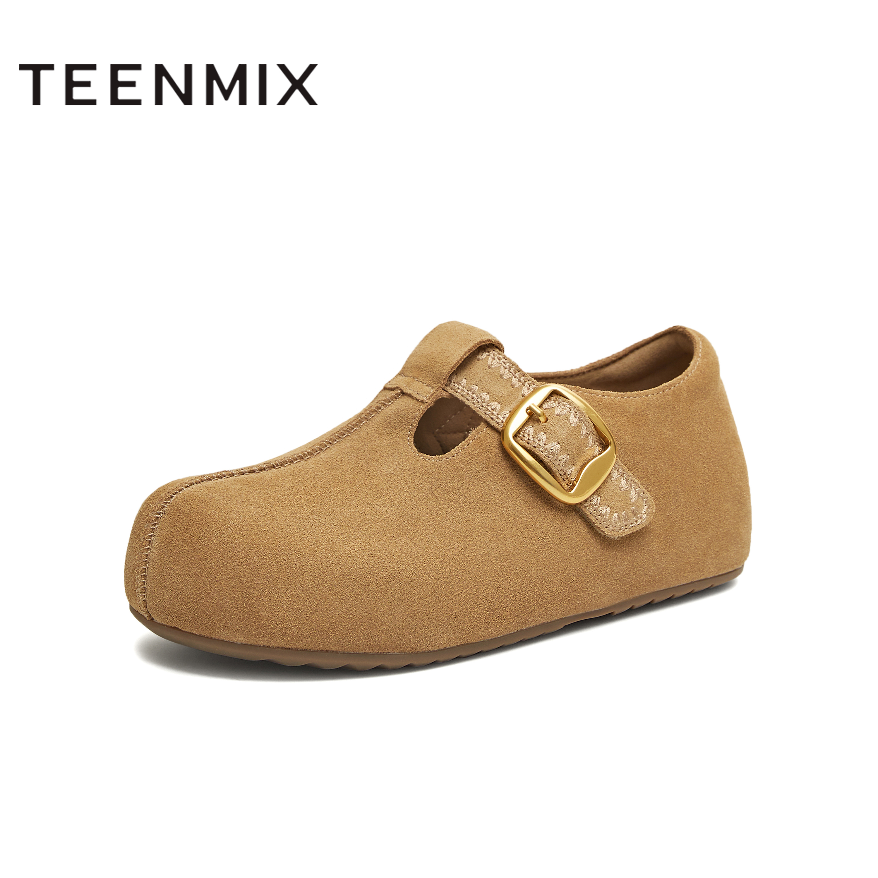 天美意2025秋新款平跟复古懒人一脚蹬勃肯鞋深口女单鞋KK084CA5