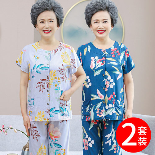 中老年棉绸睡衣女套装