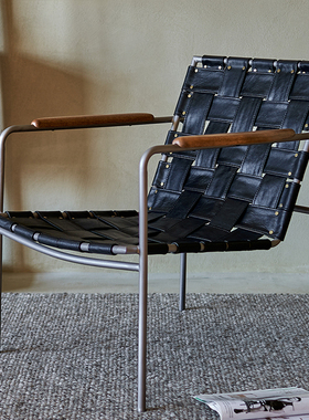 Classic Reborn Bamboo美式休闲椅真皮编制帆布复古中古侘寂北欧