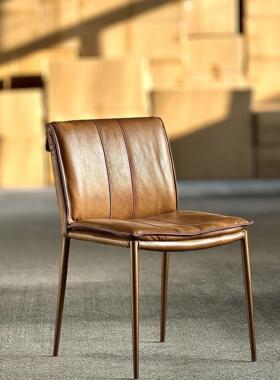 Classic Reborn北欧美式中古复古轻奢高背油蜡皮真皮软包餐椅