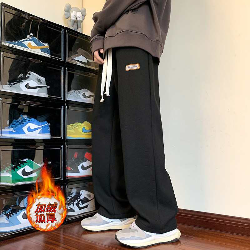 冬款加厚休闲裤宽松直筒裤束脚加绒中性韩版长裤117p35大货,男装卫衣,1203-1（原钱塘5012-1）