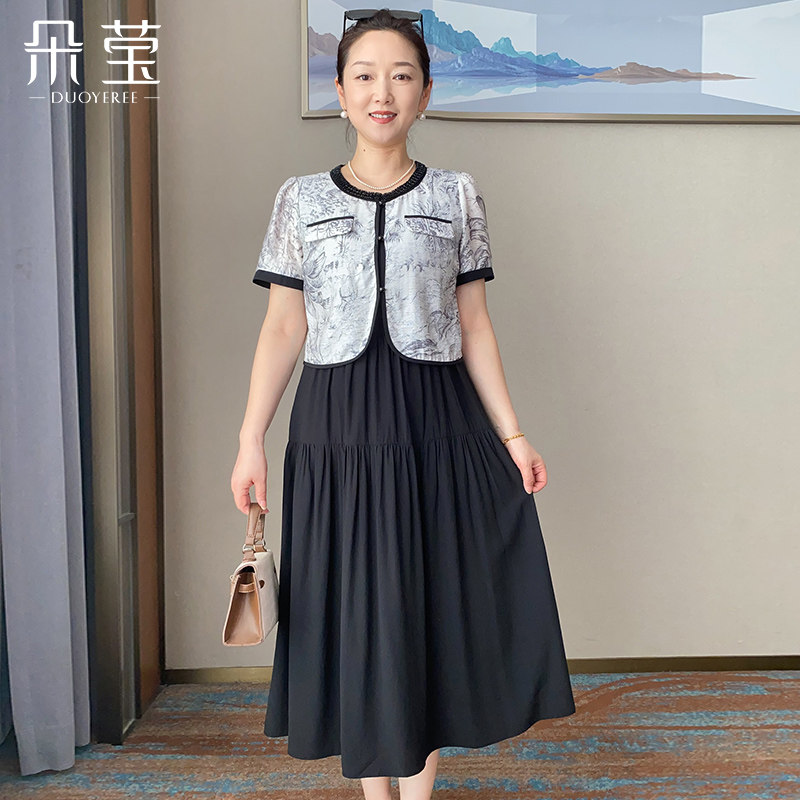 中年妈妈夏装洋气连衣裙套装显瘦