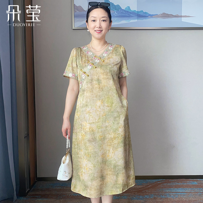 妈妈夏装新中式连衣裙洋气宽松