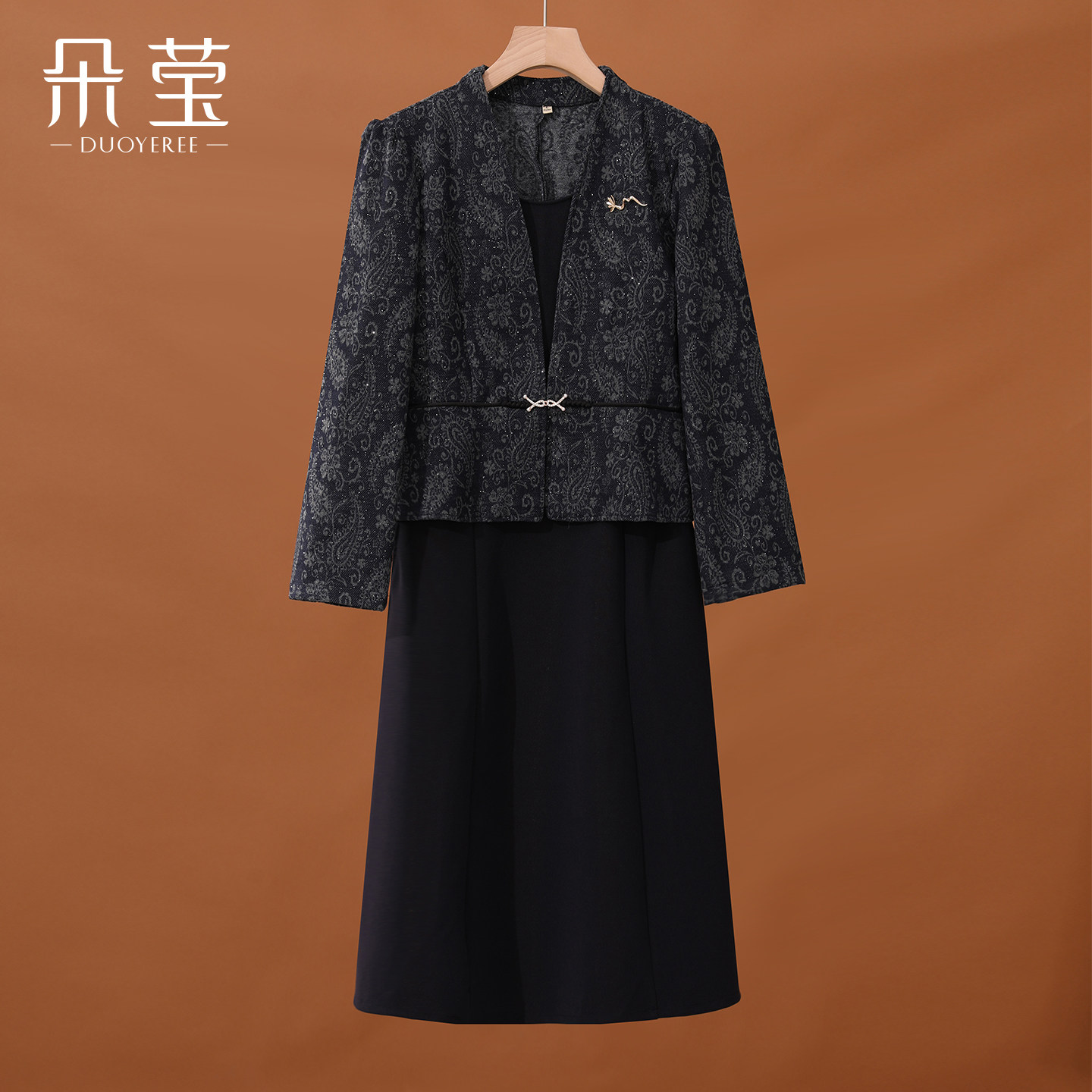朵莹妈妈春装洋气假两件连衣裙2026新款中老年女装喜婆婆高贵裙子