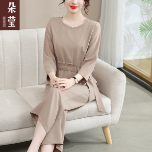 中年女洋气收腰T恤中老年春秋季 套装 气质两件套 2025新款 妈妈秋装