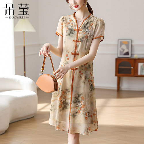 中年妈妈夏装洋气新中式连衣裙