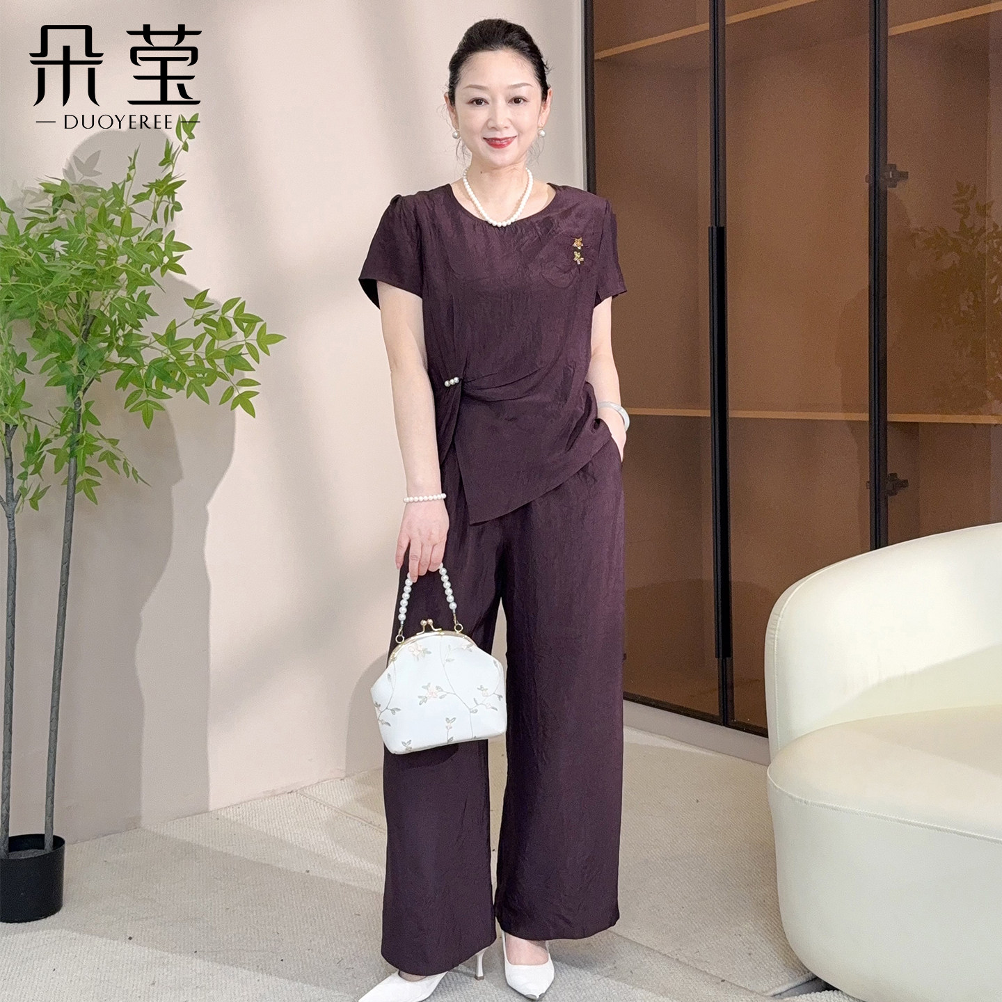朵莹妈妈夏装洋气套装2026新款中年女装中老年高级感短袖小衫上衣