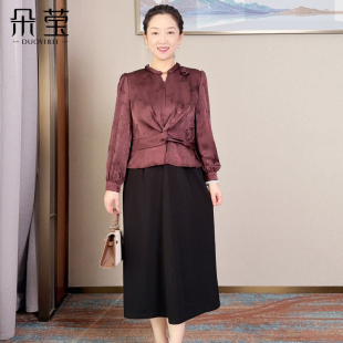 朵莹洋气妈妈秋装 中年女中老年气质长裙子 端庄大气连衣裙2025新款
