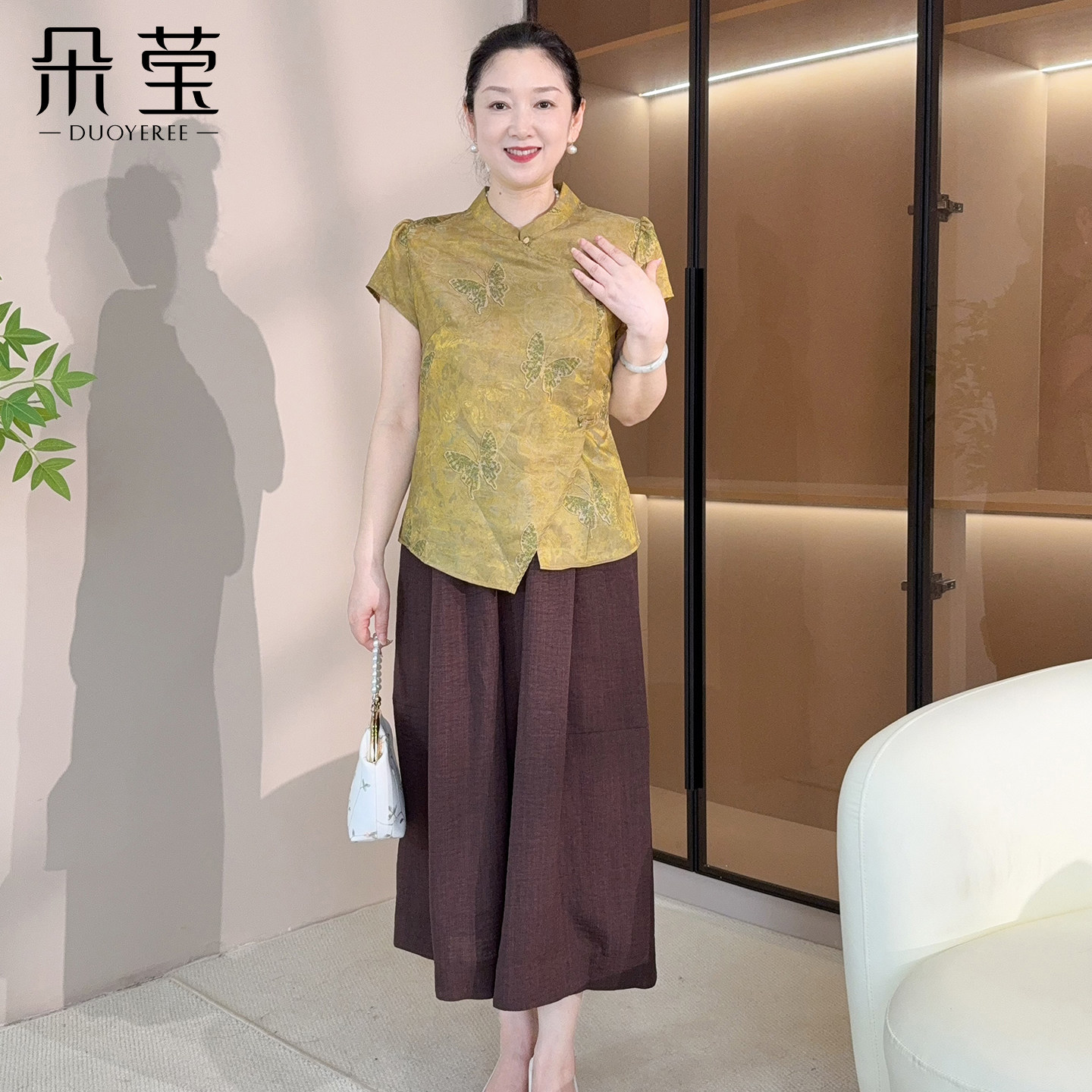 朵莹妈妈夏装新中式提花套装2026新款中老年女装短袖t恤国风上衣