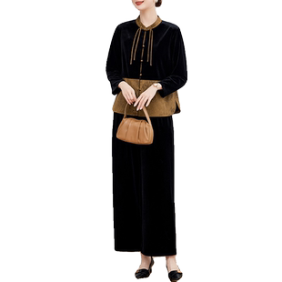 中年妈妈春装新中式金丝绒套装40岁中老年人修身外套春秋季两件套