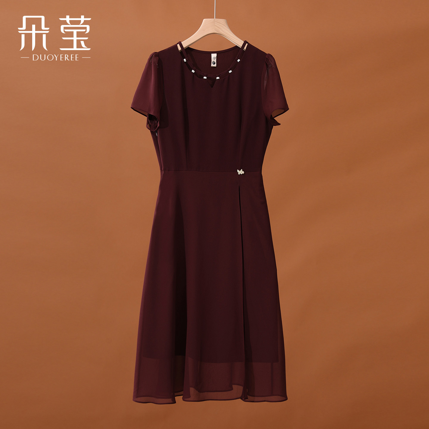 朵莹中年妈妈夏装洋气雪纺连衣裙2026新款中老年女装减龄短袖裙子