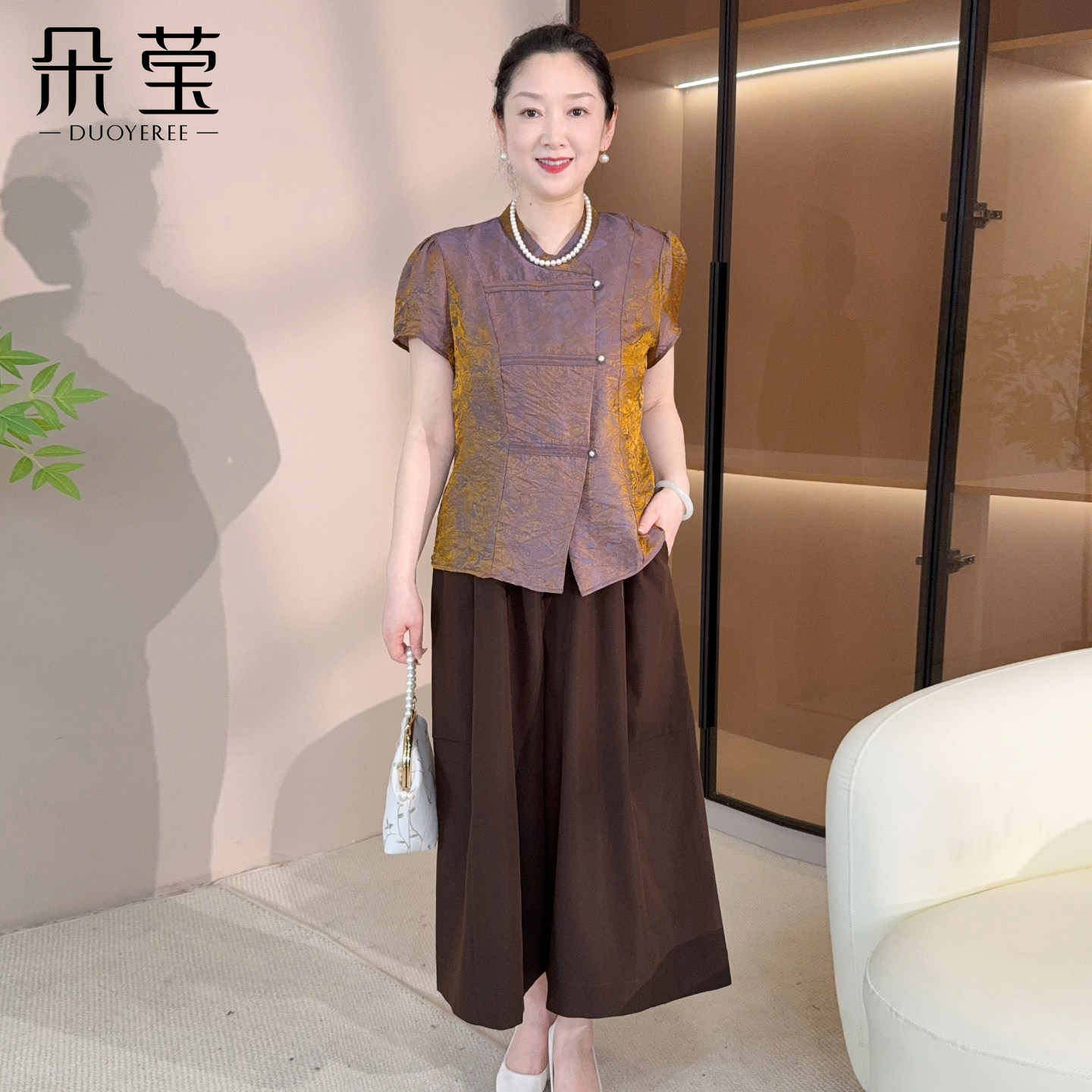 朵莹妈妈夏装新中式套装2026新款中老年女装高档端庄大气短袖上衣
