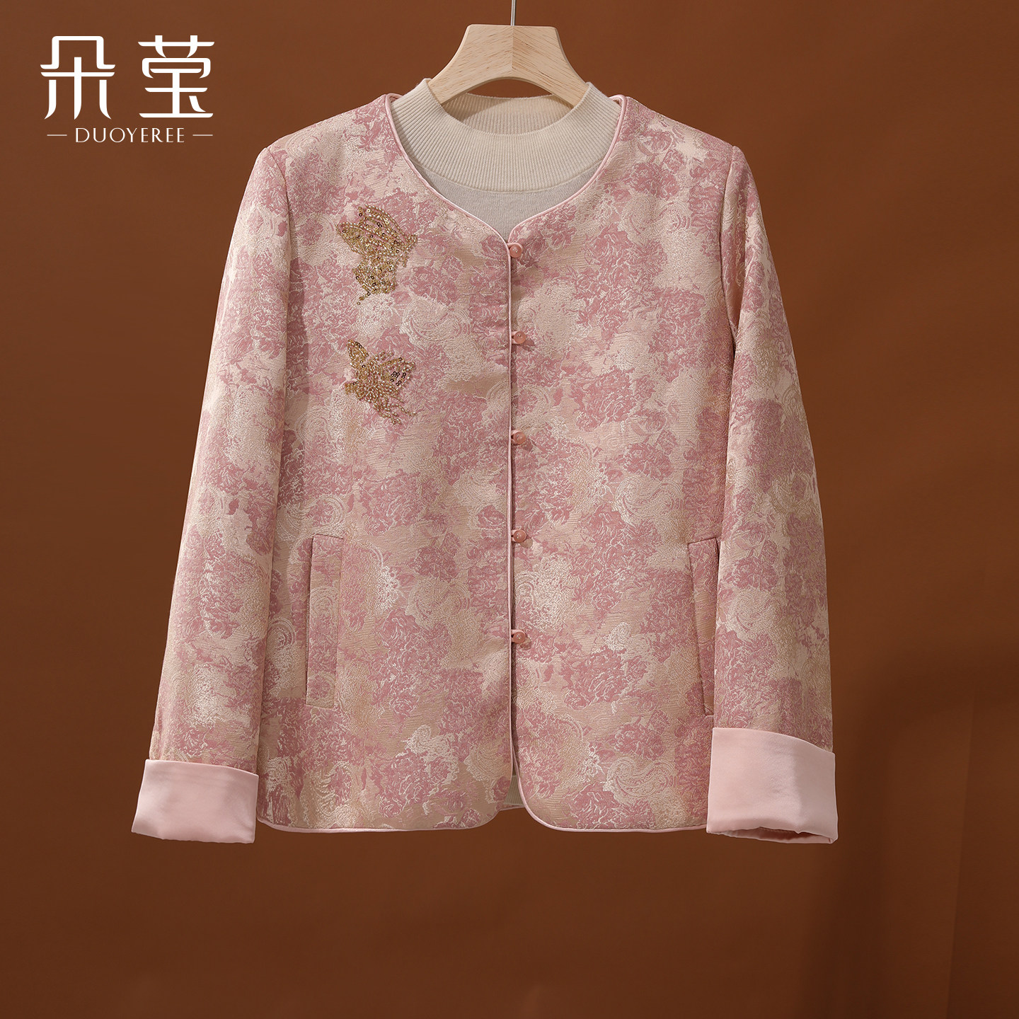 朵莹新款妈妈春装新中式短款外套中年女装中老年阔太太洋气上衣服