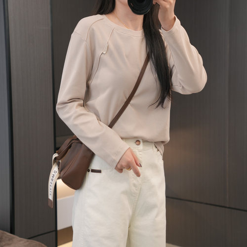 闭眼入超弹力正肩设计感贴标T恤