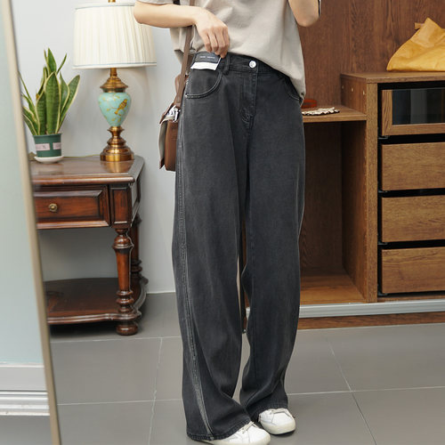 大码女装高腰时尚牛仔拖地阔腿裤