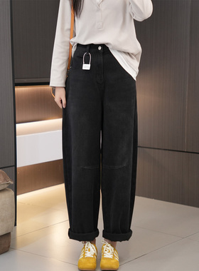 秋季经典时尚黑皮标大码弯刀裤 120-200斤胖mm高腰百搭显瘦牛仔裤