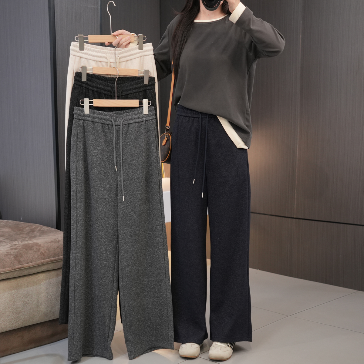 闭眼入高腰抽绳显瘦休闲直筒裤