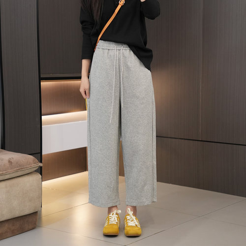 秋季必入高腰抽绳宽松显瘦弯刀裤