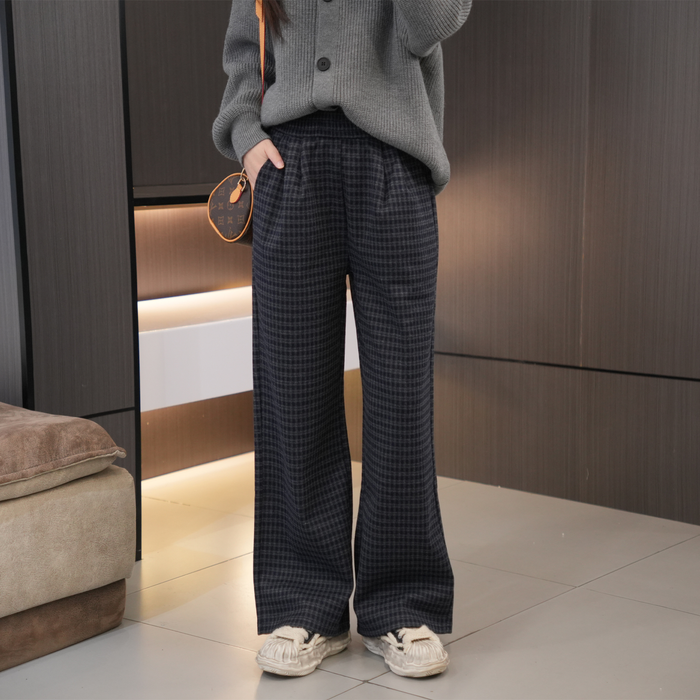 冬季必入氛围感加绒毛呢格子裤