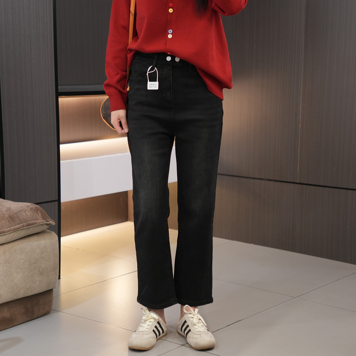 闭眼入保暖薄绒高腰双扣法棍裤