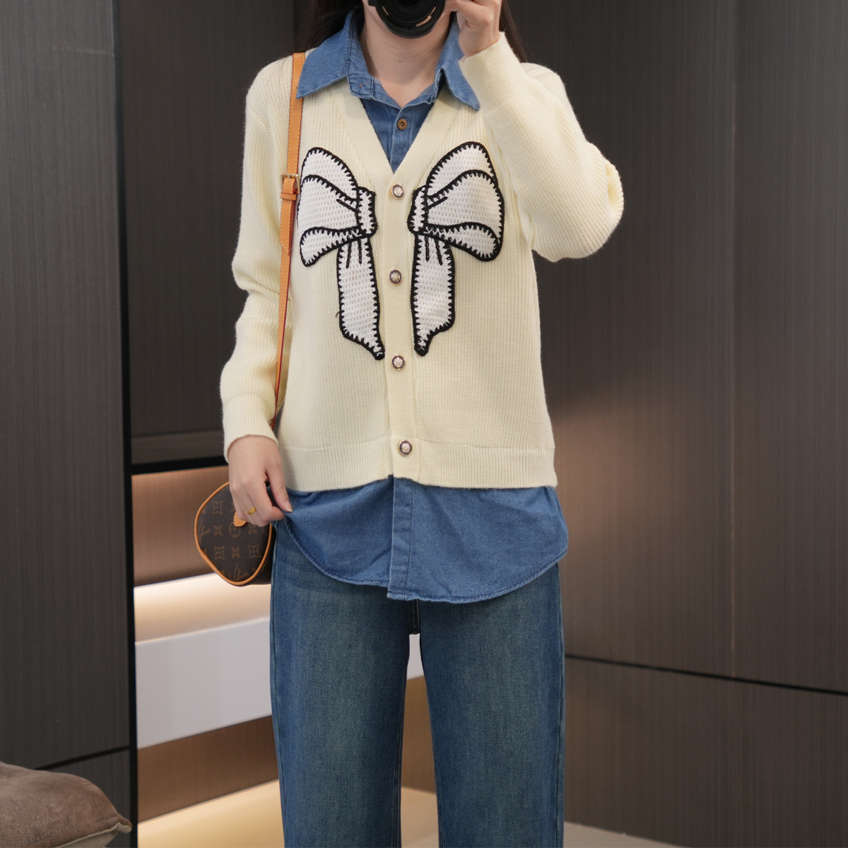 闭眼入设计感减龄拼接假两件毛衣