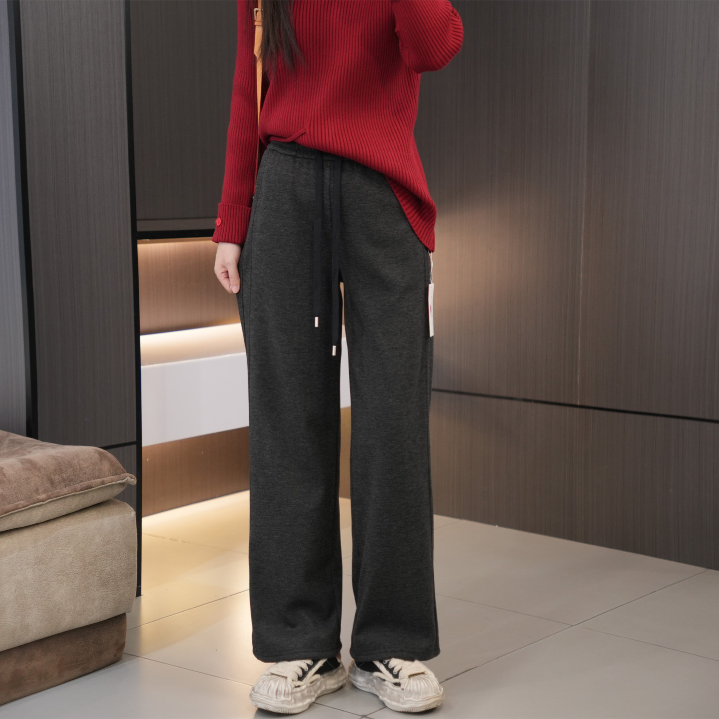 闭眼入冬季加绒保暖高腰直筒裤