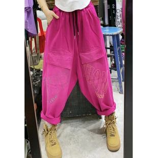 松紧腰大码 新款 刺绣九分哈伦裤 个性 遮肉宽松休闲裤 潮款 女2026春季