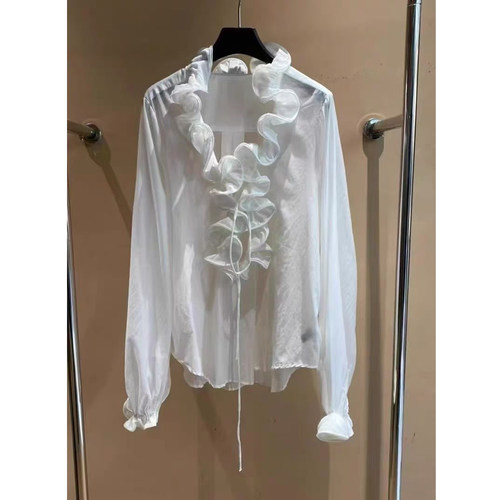 小众别致独特白色荷叶边衬衫女