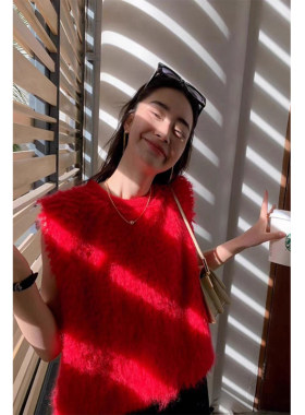 车厘子红色圈圈绒马甲氛围感背心