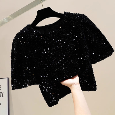 短袖韩版常规亮片闪亮女装T恤女